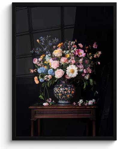 Poster in lijst - Fotolijst 50x70 cm - Posters - Bloemenvaas - Hout - Bloemen - Boeket - Posterlijst zwart - Decoratie - Wanddecoratie woonkamer - Muurdecoratie slaapkamer