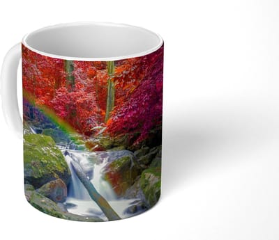 Mok - Koffiemok - Regenboog - Waterval - Bomen - Stenen - Mos - Mokken - 350 ML - Beker - Koffiemokken - Theemok
