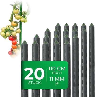 20 stuks plantstokjes 110cm groen 11mm ? Metalen buis met kunststof coating, trellisstangen voor planten, trellisondersteuning, komkommers, tomatenstangen voor klimplanten, bloemenhouder, trellisstang, plantenstang 110 cm