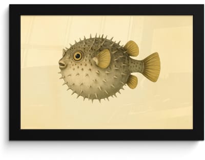 Poster in lijst - Fotolijst 30x20 cm - Posters - Stekels - Vis - Opgeblazen - Bruin - Posterlijst zwart - Decoratie - Wanddecoratie woonkamer - Muurdecoratie slaapkamer
