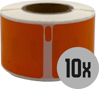 DULA Dymo kompatible Etiketten, S0722370 99010, 28 x 89 mm, Orange, Permanent, 10 Rollen, 130 Etiketten pro Rolle