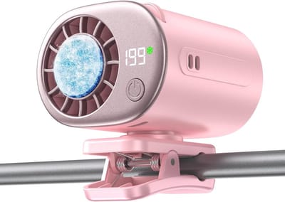 Draagbare clipventilator met ijskoeling - oplaadbare handheld turboventilator (20.000 tpm) - 360° draaibare en afneembare clip - mini-kinderwagenventilator voor baby's - compact reisaccessoire - zomergeschenk – pink