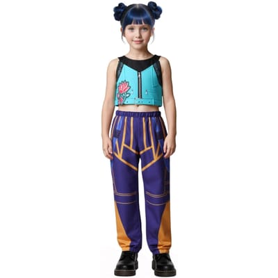 Costume Garçon Fille Z Cosplay Chanteurs Pop Tenues d'Halloween pour Femmes avec Accessoires 140CM blue