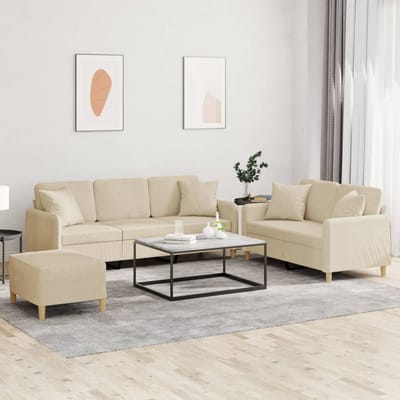 vidaXL - 3-delige - Loungeset - met - kussens - stof - crèmekleurig