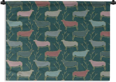 Wandkleed - Wanddoek - Patronen - Hert - Groen - 60x45 cm - Wandtapijt