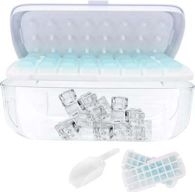 Ijsblokjesvorm Stapelbaar met Deksel en Bak 2 - 24 Bakjes Siliconen Vorm voor Gemakkelijk Loslaten van Ijs - Container ijsschep en Persplaat voor Cocktail Whisky Koffie (Blauw)
