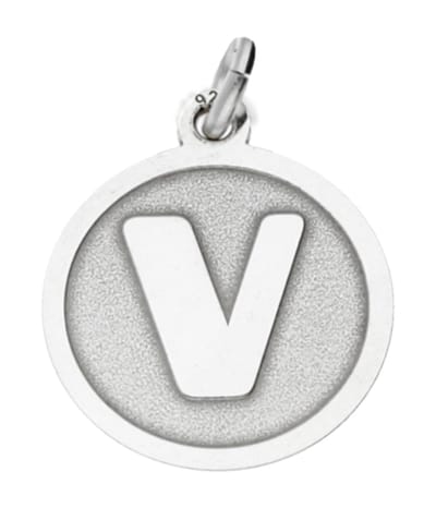 Zilveren Letter V rond mat en glans kettinghanger