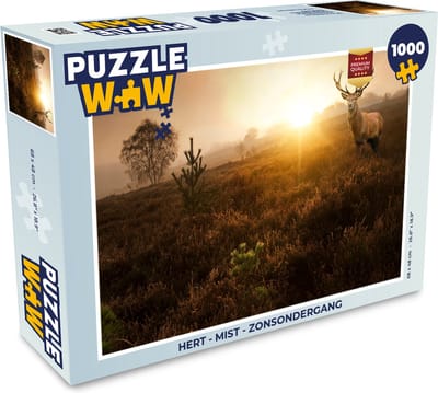 Puzzel Hert - Mist - Zonsondergang - Legpuzzel - Puzzel 1000 stukjes volwassenen