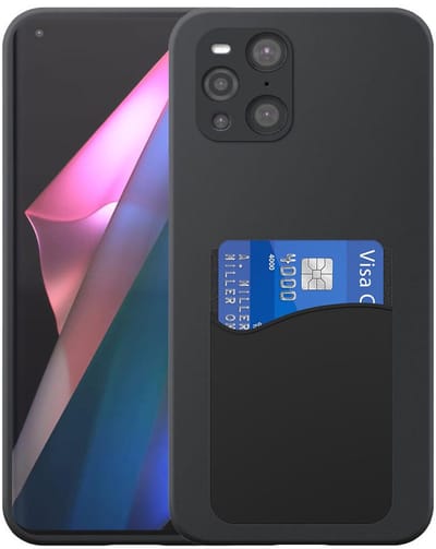 Geschikt voor Oppo Find X3 Pro Telefoonhoesje met Siliconen Pasjeshouder - Flexible Back Cover Case Siliconen TPU with Silicone Cardslot - Zwart - Smartphonica geschikt voor Oppo Find X3 Pro