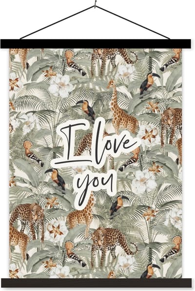 Posterhanger incl. Poster 60x80 cm - Schoolplaat - Liefde - I love you - Quotes - Spreuken - Textielposter - Zwarte latten