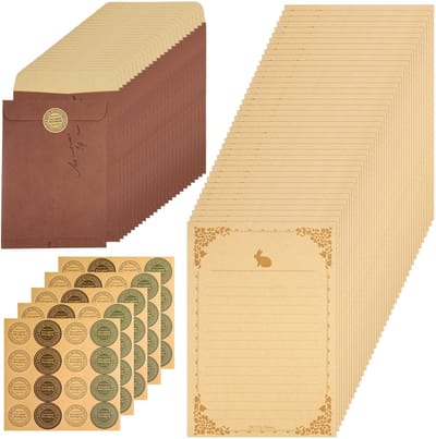 Dailygoods - 145 Stuks Vintage Papieren Enveloppen,Inclusief 25 Enveloppen,40 Briefbladen en 80 Verzegelingsstickers,Vintage Envelop,Briefpapier met Envelop,Set Briefpapier voor Liefdesbrieven,Verjaardagswensen