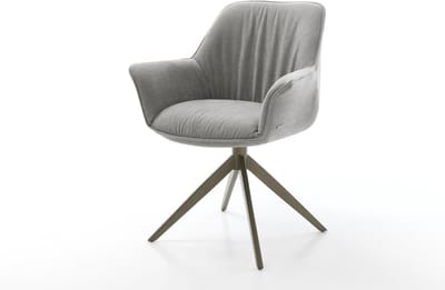 Eetkamerstoel Keila-Flex met armleuning kruisframe breed afwerking met titanium zachte stof met structuur grijs 360° draaibaar rocker-functie