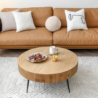 Ovale houten salontafel met metalen frame – Lichte bruin, 120 x 60 x 40 cm