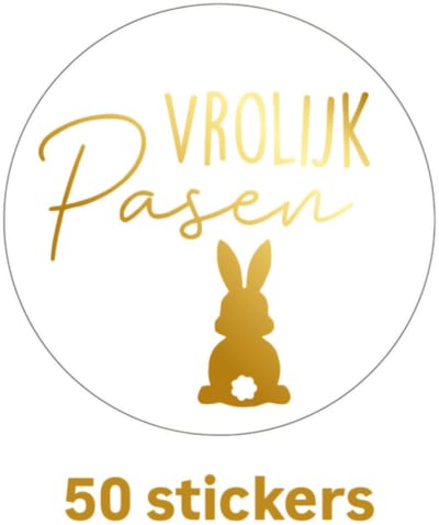 50 stickers vrolijk pasen - Sluitstickers - paashaas - voorjaar - 4,5cm - goudfolie