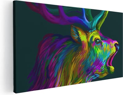 Artaza Canvas Schilderij Hert - 40x20 cm - Klein - Wanddecoratie Hertenkop - Muurdecoratie Gewei - Schilderijen Op Canvas Abstract