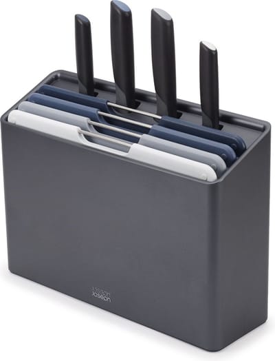Joseph Joseph - Folio Plus 4 Snijplanken in Houder en 4 Messen Graphite - Polypropyleen - Grijs