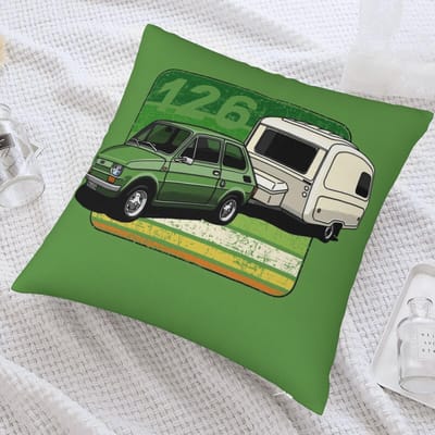 Retro Auto met Camper Trailer Kussenhoes Vintage Automobiel Print Kussensloop Road Trip Liefhebber Cadeau Decor 50x50cm
