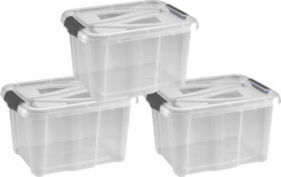 Hega Hogar opbergbox - 3x - transparant/blauw- 17 liter - 40 x 32 x 23 cm - kunststof - opbergdoos - Opbergbak