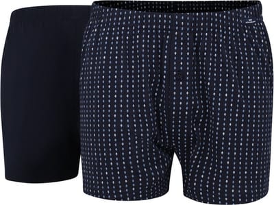 Gotzburg heren boxershorts wijd model met gulp (2-pack) - donkerblauw uni en dessin