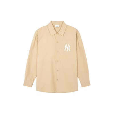 MLB Monogramme Grand Lux Classique Logo Brodé Col Pointu Manches Longues Chemise Chemises Unisexes Beige 3AWSM0341-50BGS L beige
