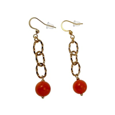 60mm Haakoorbellen Dames - Verguld RVS - Oorbellen met gedraaide Schakelketting en Orange Drakenaderagaat Steen - Handgemaakt