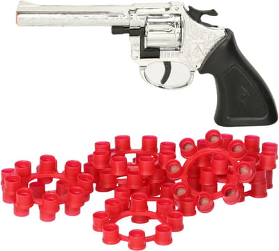 Wicke Cowboy en politie verkleed speelgoed revolver of pistool - metaal - met 192 plaffertjes - wapens - 8-schots ringen