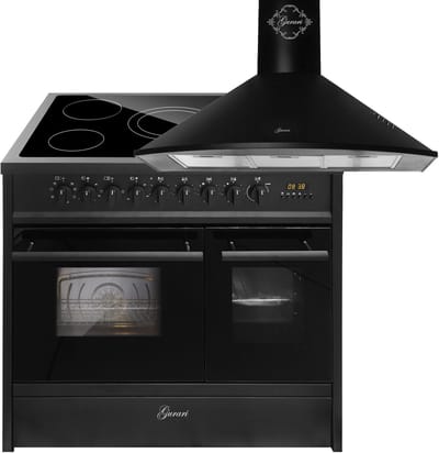 GURARI Elektrisch fornuis GCH E 912 DF BL Keramische kookplaat 90 cm+GCH 046 Bl 9 Dsigner Afzuigkap 90 cm