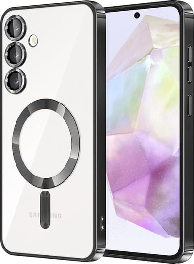 Hoesje geschikt voor Samsung Galaxy A35 - Techsuit Luxury Crystal Back Cover - Geschikt voor MagSafe - Transparant/Zwart