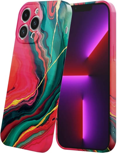 Smartphonica Telefoonhoesje Geschikt voor iPhone 13 Pro met Rood Groen Marmer Opdruk - Flexibel Softcase TPU - Backcover Case Red Green Marble Design geschikt voor iPhone 13 Pro