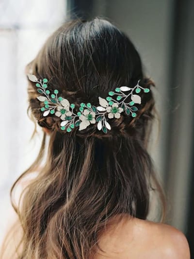 Bruid Haaraccessoires - Haarsieraad Bruiloft - Bruiloft Aankleden - Groene Bloem Strass - 11.1 x 10.5 x 1.2 cm - Groen