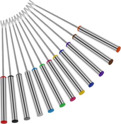 12 Stuks Fondue Vorken van RVS, 24 cm Lange Fondue Sticks met Hittebestendige Handgreep voor Kaas, Chocolade en Vlees Roosteren