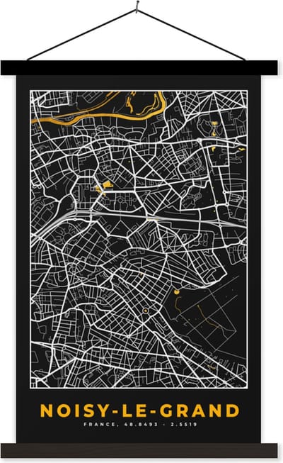 Posterhanger incl. Poster 40x60 cm - Schoolplaat - Stadskaart – Frankrijk – Kaart – Noisy-le-Grand – Plattegrond - Textielposter - Zwarte latten - Stadskaart