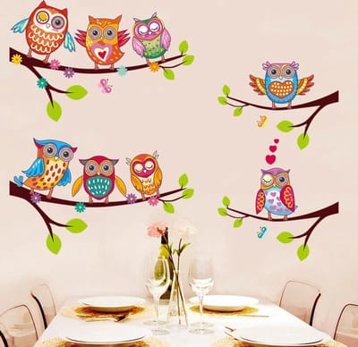 Decoratieve Muursticker Uilen 72X60 cm - Wanddecoratie - Versiering - Woonkamer