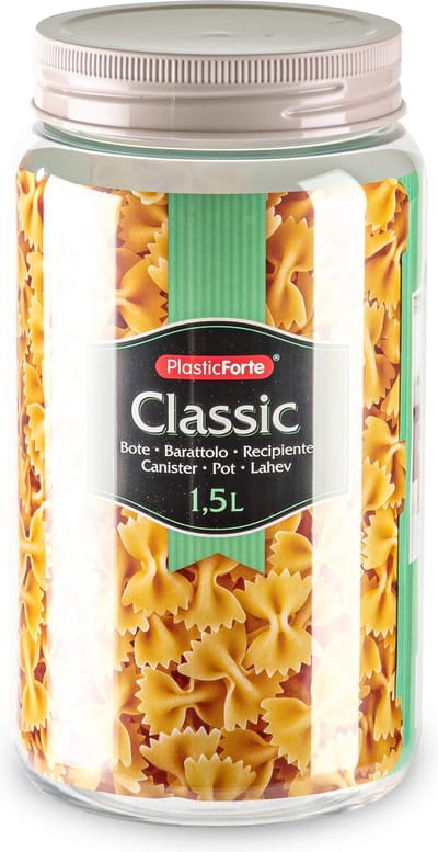 Plasticforte keuken voedsel voorraadpot - weckpot - taupe - 1.5 liter - kunststof - met deksel - Formaat: 11 x 20 cm