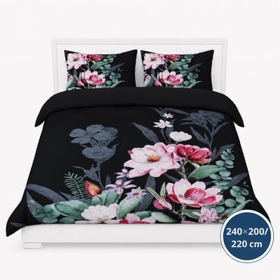 Dekbedovertrek - 240x200/220 - Zwart Multi Bloemen - Oase Design - Luxe, Zacht & Ademend - Inclusief Kussenslopen - Kleurvast