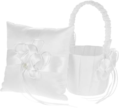 Ringkussen en mand - Bruiloft set - Bruiloft ceremonie - Satijnen decoratie - 20 x 16 cm - Paars
