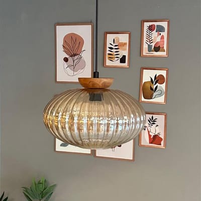 Bamyum Elegant Glazen Enkele Kroonluchter Retro Honingkleur Hanglamp