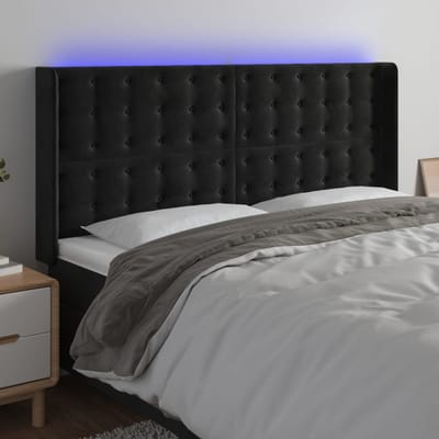 vidaXL - Hoofdbord - LED - 163x16x118/128 - cm - fluweel - zwart