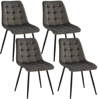 Stoel - Eetkamerstoelen - Set van 4 Fluwelen Eetkamerstoelen - Metalen Poten – Robuust Moderne Comfortabele Stoelen - voor Keuken - Slaapkamer - Woonkamer - Huisdecoratie - 85x46x47cm - Donkergrijs