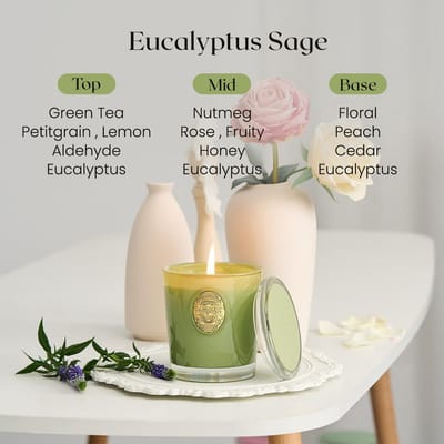 Geurkaars in Glas met Etherische Oliën - Eucalyptus en Salie - Natuurlijke Sojawas - Lange Brandduur