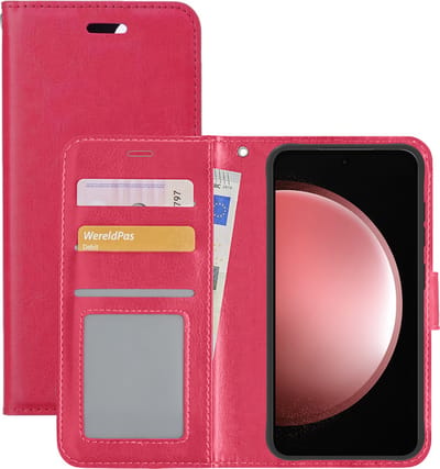 Hoesje - Met Pasjeshouder - Geschikt voor Samsung Galaxy S23 FE - Luxe Bookcase Portemonee - Flip Case - Kunstleer Book Case - Flipcase - Book Cover - Walletcase - Portemonneehoes - Donkerroze