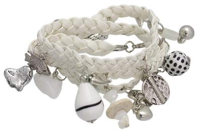 Behave Armband - Met Hangers - Gevlochten Wikkelarmband - Imitatieleer - 65,5 cm (+6 cm verlengketting) - Wit