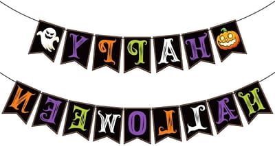 Set van 2 Halloween Decoraties, Happy Halloween Banner en Pompoen Pennant Garland voor Feestjes en Binnen-Buiten Versiering