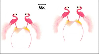 6x Diadeem met 2 Flamingo's - Haarband tiara flamingo zon zee strand carnaval festival hawai tropical feest