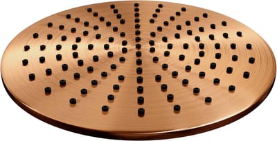 Brauer Copper Carving thermostatische inbouw regendouche 3-weg omstelling SET 28 met 30 cm douchekop en gebogen muurarm en staaf handdouche en doucheslang en wandaansluitbocht koper geborsteld PVD