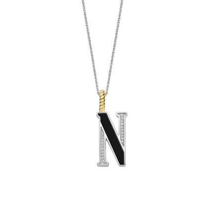 TI SENTO Dames Hanger - 925 zilver - Letter N - Zwart - 6840BL_N
