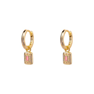 Petit Comité - Oorbellen Dames Geboortesteen Oktober Rozenkwarts - 925 Sterling Zilver - 18K gold plated - Dames Cadeau