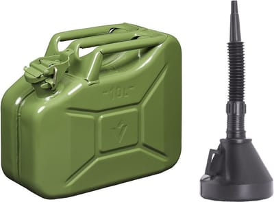 Proplus Brandstof Jerrycan van metaal - 10 liter - groen - voor benzine en diesel - met dop en trechter
