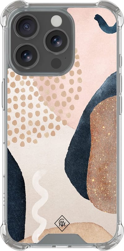 Casimoda® hoesje - Geschikt voor iPhone 16 Pro - Abstract Dots - Shockproof case - Extra sterk - Siliconen/TPU - Bruin/beige, Transparant
