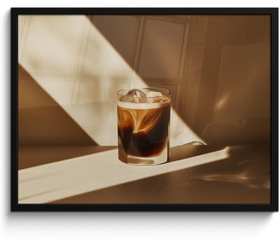 Poster in lijst - Fotolijst 70x50 cm - Posters - Glas - Ijskoffie - Schaduw - Bruin - Posterlijst zwart - Decoratie - Wanddecoratie woonkamer - Muurdecoratie slaapkamer